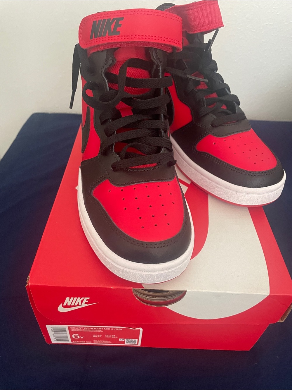 Nike Boy’s High-Top Sneakers — Red & Black